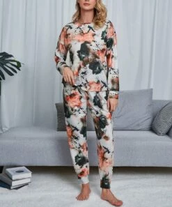 Outlet 💯 Romantichut Coral & Charcoal Tie-Dye Long-Sleeve Top & Drawstring Joggers - 👩 Women ⌛ -Romantichut Sales zu109777303 alt 2 tm1667420485