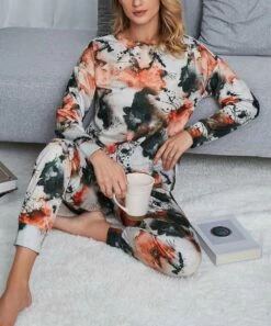 Outlet 💯 Romantichut Coral & Charcoal Tie-Dye Long-Sleeve Top & Drawstring Joggers - 👩 Women ⌛ -Romantichut Sales zu109777303 alt 3 tm1667420485