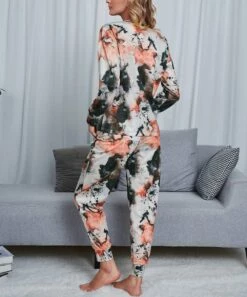 Outlet 💯 Romantichut Coral & Charcoal Tie-Dye Long-Sleeve Top & Drawstring Joggers - 👩 Women ⌛ -Romantichut Sales zu109777303 alt 4 tm1667420485