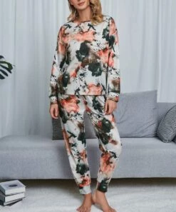 Outlet 💯 Romantichut Coral & Charcoal Tie-Dye Long-Sleeve Top & Drawstring Joggers - 👩 Women ⌛