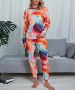 Flash Sale ❤️ Romantichut Orange & Blue Tie-Dye Long-Sleeve Top & Drawstring Joggers - 👩 Women 🔥 -Romantichut Sales zu109777307 alt 2 tm1667420485