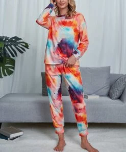 Flash Sale ❤️ Romantichut Orange & Blue Tie-Dye Long-Sleeve Top & Drawstring Joggers - 👩 Women 🔥 -Romantichut Sales zu109777307 alt 3 tm1667420485
