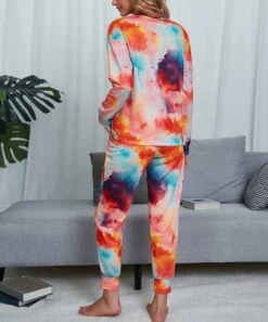 Flash Sale ❤️ Romantichut Orange & Blue Tie-Dye Long-Sleeve Top & Drawstring Joggers - 👩 Women 🔥 -Romantichut Sales zu109777307 alt 4 tm1667420485
