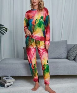 Flash Sale ✨ Romantichut Pink & Green Tie-Dye Long-Sleeve Top & Drawstring Joggers - 👩 Women 🎁 -Romantichut Sales zu109785585 alt 2 tm1667420485