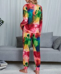 Flash Sale ✨ Romantichut Pink & Green Tie-Dye Long-Sleeve Top & Drawstring Joggers - 👩 Women 🎁 -Romantichut Sales zu109785585 alt 4 tm1667420485