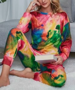 Flash Sale ✨ Romantichut Pink & Green Tie-Dye Long-Sleeve Top & Drawstring Joggers - 👩 Women 🎁