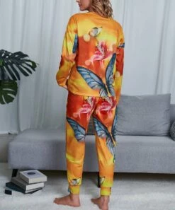 Buy ✨ Romantichut Yellow & Blue Tie-Dye Butterfly Long-Sleeve Top & Drawstring Joggers - 👩 Women 🌟 -Romantichut Sales zu109785587 alt 3 tm1667420485