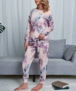 Flash Sale ⭐ Romantichut Lavender & Pink Tie-Dye Long-Sleeve Top & Drawstring Joggers - 👩 Women 🤩 -Romantichut Sales zu109785588 alt 2 tm1667420485
