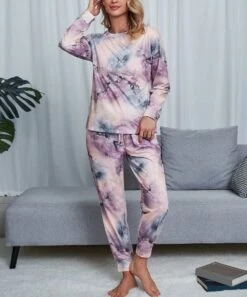 Flash Sale ⭐ Romantichut Lavender & Pink Tie-Dye Long-Sleeve Top & Drawstring Joggers - 👩 Women 🤩 -Romantichut Sales zu109785588 alt 3 tm1667420485