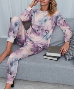Flash Sale ⭐ Romantichut Lavender & Pink Tie-Dye Long-Sleeve Top & Drawstring Joggers - 👩 Women 🤩