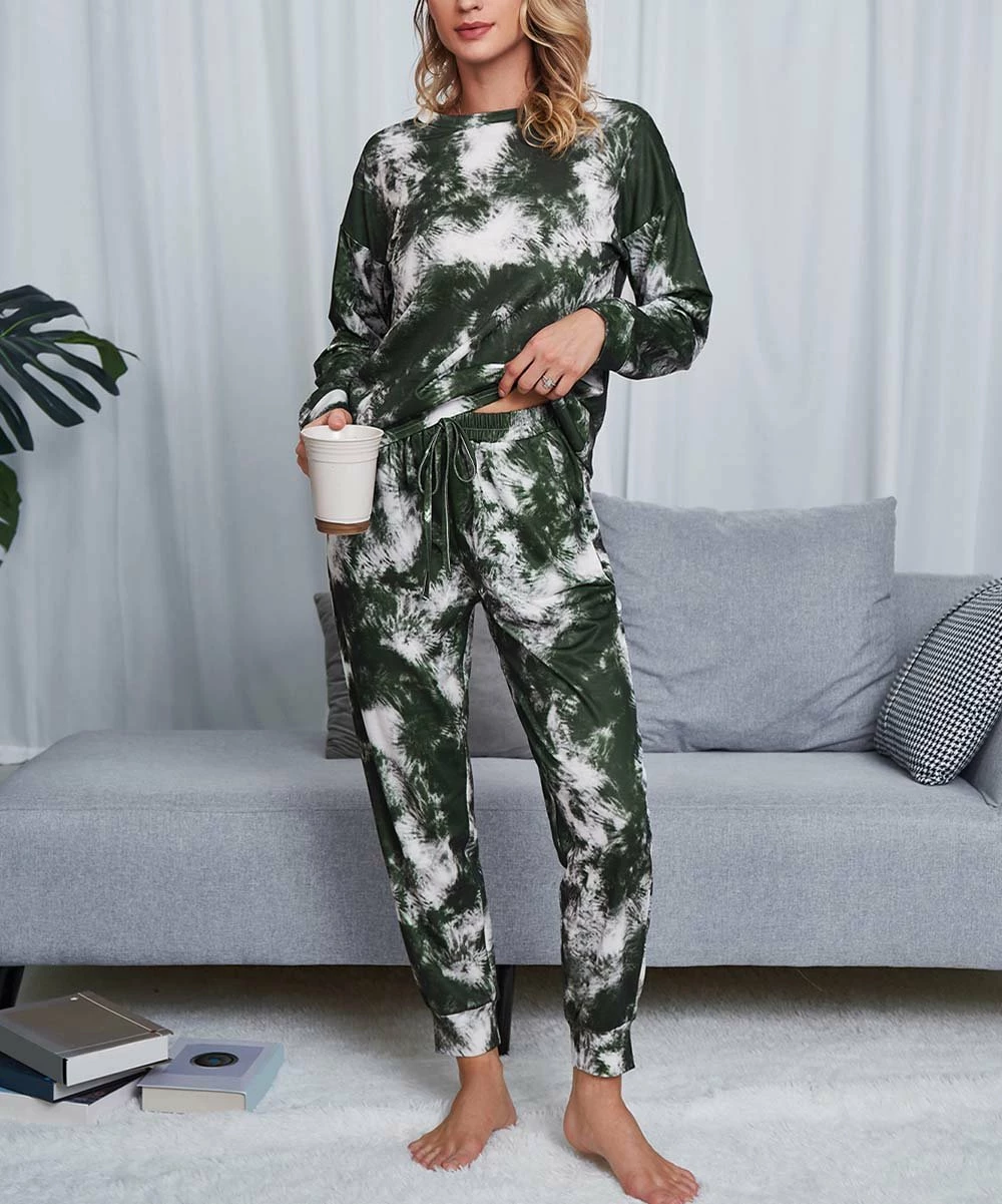 Hot Sale 👍 Romantichut White & Olive Green Tie-Dye Long-Sleeve Top & Drawstring Joggers - 👩 Women 😍 6 Hot Sale 👍 Romantichut White & Olive Green Tie-Dye Long-Sleeve Top & Drawstring Joggers - 👩 Women 😍 - Image 4