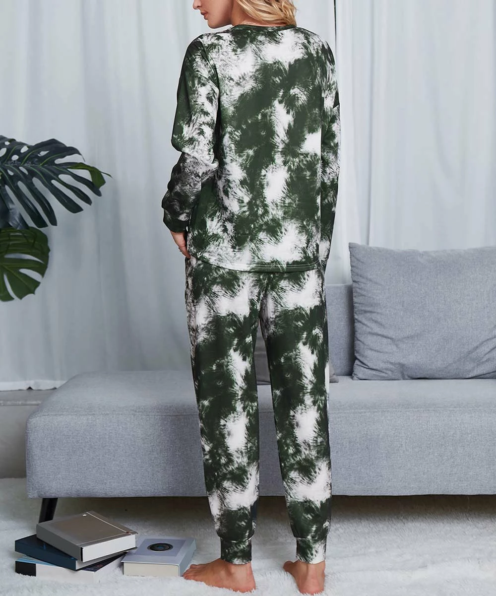 Hot Sale 👍 Romantichut White & Olive Green Tie-Dye Long-Sleeve Top & Drawstring Joggers - 👩 Women 😍 7 Hot Sale 👍 Romantichut White & Olive Green Tie-Dye Long-Sleeve Top & Drawstring Joggers - 👩 Women 😍 - Image 5