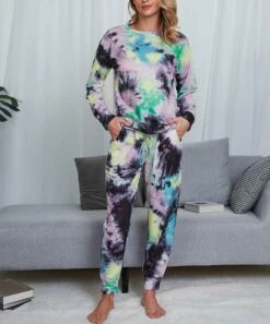 Promo ❤️ Romantichut Lavender & Charcoal Tie-Dye Long-Sleeve Top & Drawstring Joggers - 👩 Women 🥰 -Romantichut Sales zu109785592 alt 2 tm1667420485
