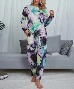 Promo ❤️ Romantichut Lavender & Charcoal Tie-Dye Long-Sleeve Top & Drawstring Joggers - 👩 Women 🥰 -Romantichut Sales zu109785592 alt 3 tm1667420485