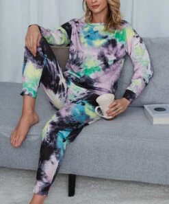 Promo ❤️ Romantichut Lavender & Charcoal Tie-Dye Long-Sleeve Top & Drawstring Joggers - 👩 Women 🥰