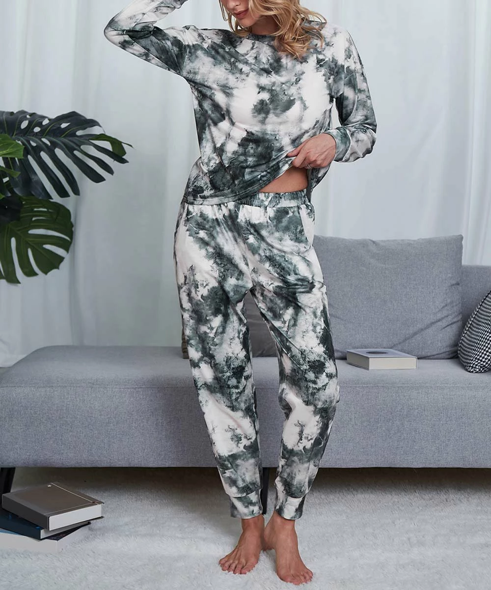 Brand new 🔔 Romantichut Gray & White Tie-Dye Long-Sleeve Top & Drawstring Joggers - 👩 Women ⌛ 4 Brand new 🔔 Romantichut Gray & White Tie-Dye Long-Sleeve Top & Drawstring Joggers - 👩 Women ⌛ - Image 2
