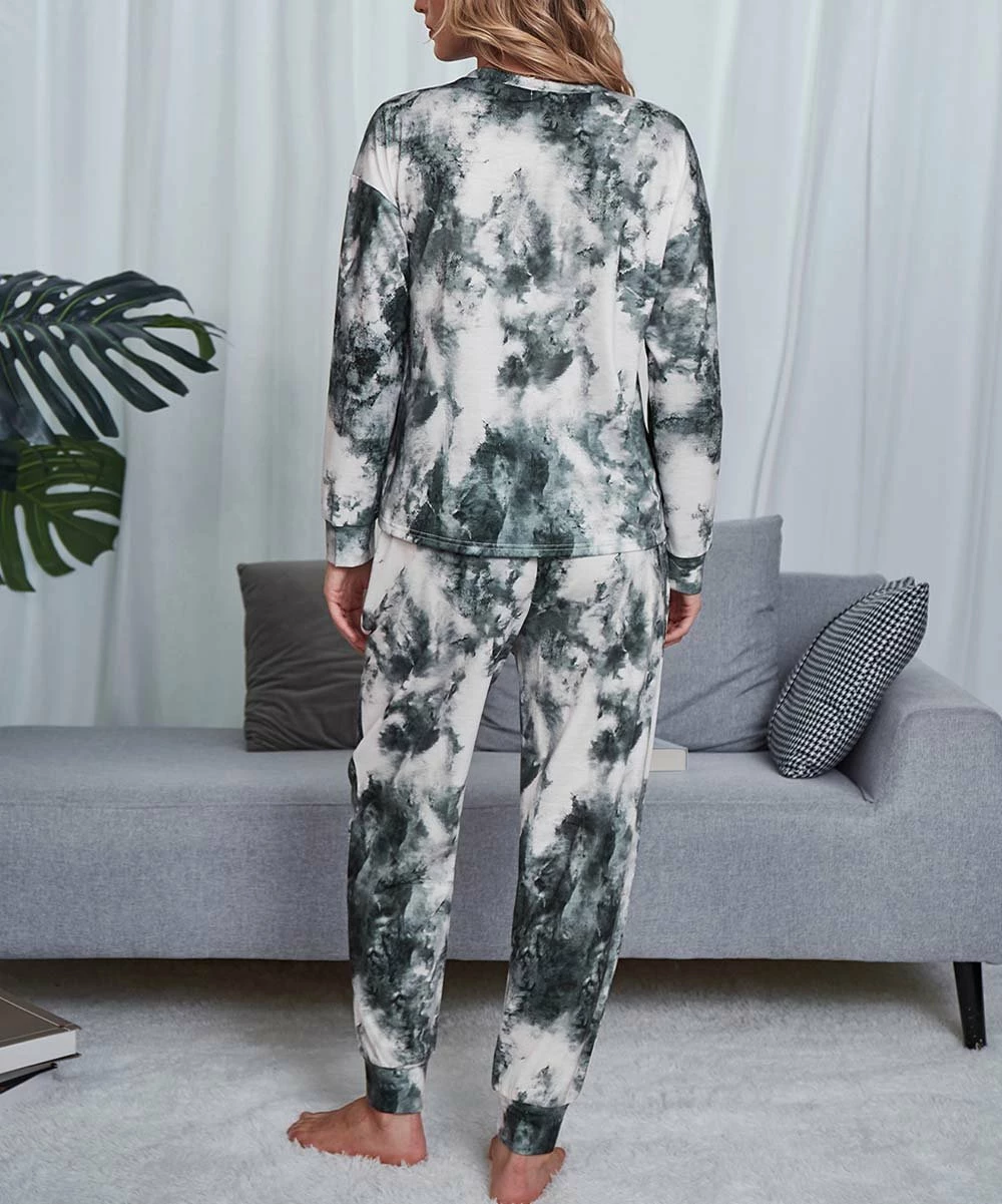 Brand new 🔔 Romantichut Gray & White Tie-Dye Long-Sleeve Top & Drawstring Joggers - 👩 Women ⌛ 6 Brand new 🔔 Romantichut Gray & White Tie-Dye Long-Sleeve Top & Drawstring Joggers - 👩 Women ⌛ - Image 4