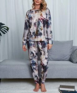 Outlet ❤️ Romantichut Midnight Blue & Pink Tie-Dye Long-Sleeve Top & Drawstring Joggers - 👩 Women 🥰 -Romantichut Sales zu109785594 alt 2 tm1667420485