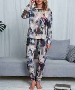 Outlet ❤️ Romantichut Midnight Blue & Pink Tie-Dye Long-Sleeve Top & Drawstring Joggers - 👩 Women 🥰 -Romantichut Sales zu109785594 alt 3 tm1667420485