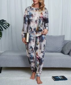 Outlet ❤️ Romantichut Midnight Blue & Pink Tie-Dye Long-Sleeve Top & Drawstring Joggers - 👩 Women 🥰