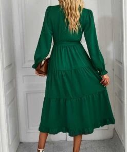Discount ⌛ Romantichut Dark Green Tiered Midi Wrap 👗 Dress - 👩 Women 🤩 -Romantichut Sales zu110161476 alt 4 tm1667504602