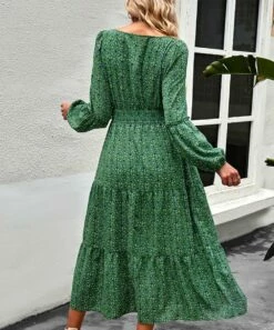 Deals 🤩 Romantichut Green & White Floral Tiered Maxi 👗 Dress - 👩 Women 🌟 -Romantichut Sales zu110162400 alt 4 tm1667503922