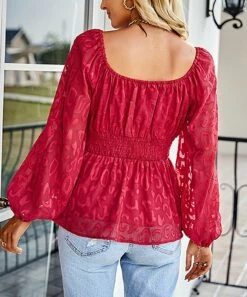 Cheap 🥰 Romantichut Red Abstract Bishop-Sleeve Empire-Waist Top - 👩 Women 🤩 -Romantichut Sales zu110165362 alt 4 tm1667564636