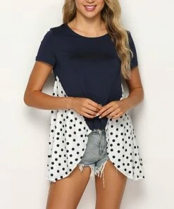 Best Pirce 😍 Romantichut Deep Blue Dot Sidetail Top - 👩 Women ✔️