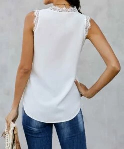 Wholesale 👍 Romantichut White Lace Button-Up V-Neck Tank - 👩 Women 🥰 -Romantichut Sales zu86253350 alt 3 tm1590514583