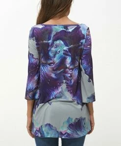 Budget 🌟 Romantichut Purple & Gray Abstract Three-Quarter Sleeve Top - 👩 Women 😉 -Romantichut Sales zu86881257 alt 2 tm1590670351