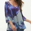 Budget 🌟 Romantichut Purple & Gray Abstract Three-Quarter Sleeve Top - 👩 Women 😉 -Romantichut Sales zu86881257 main tm1590670351