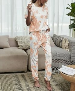 Best deal 🔥 Romantichut Orange & White Tie-Dye Tee & Joggers - 👩 Women 🌟