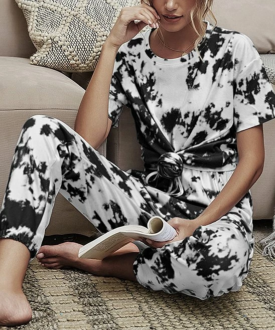 Deals 🌟 Romantichut Black & White Tie-Dye Tee & Joggers - 👩 Women ❤️ 4 Deals 🌟 Romantichut Black & White Tie-Dye Tee & Joggers - 👩 Women ❤️ - Image 2