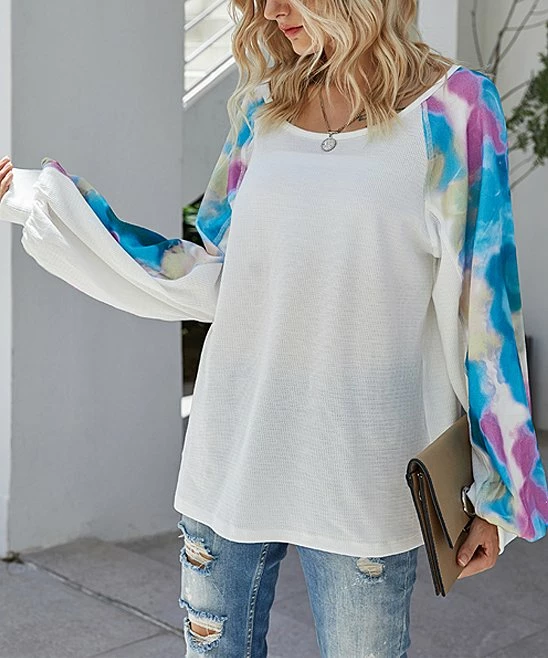 Hot Sale 😀 Romantichut White & Purple Tie-Dye Raglan Top - 👩 Women ⭐ 4 Hot Sale 😀 Romantichut White & Purple Tie-Dye Raglan Top - 👩 Women ⭐ - Image 2