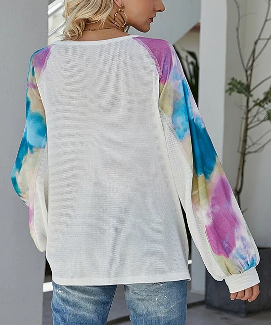Hot Sale 😀 Romantichut White & Purple Tie-Dye Raglan Top - 👩 Women ⭐ 6 Hot Sale 😀 Romantichut White & Purple Tie-Dye Raglan Top - 👩 Women ⭐ - Image 4