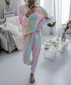Deals ✔️ Romantichut Pink & Blue Tie-Dye Top & Joggers - 👩 Women 🥰 -Romantichut Sales zu87997390 alt 3 tm1594908005