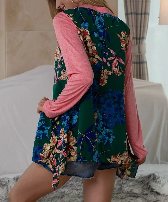 Cheapest 🎁 Romantichut Green & Pink Floral Button-Front Hi-Low Tunic - 👩 Women ✔️ 7 Cheapest 🎁 Romantichut Green & Pink Floral Button-Front Hi-Low Tunic - 👩 Women ✔️ - Image 5