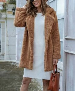 Best deal 😀 Romantichut Khaki Sherpa Overcoat - 👩 Women 🧨 -Romantichut Sales zu90343467 alt 2 tm1603818400