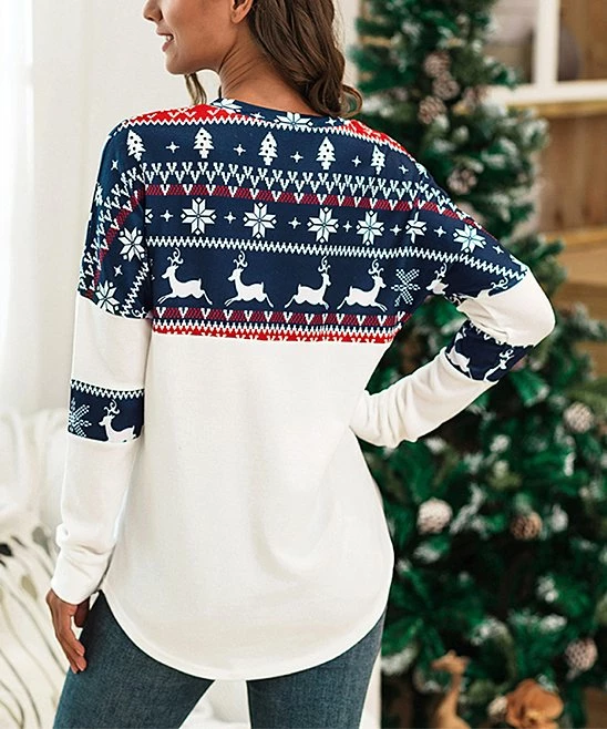 Cheap 🔥 Romantichut Navy Reindeer Fair Isle Contrast Long-Sleeve Tee - 👩 Women 🥰 4 Cheap 🔥 Romantichut Navy Reindeer Fair Isle Contrast Long-Sleeve Tee - 👩 Women 🥰 - Image 2