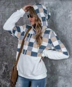 Best Sale 🔔 Romantichut White & Blue Check-Contrast Hoodie - 👩 Women ✨ -Romantichut Sales zu90375435 alt 1 tm1603817963
