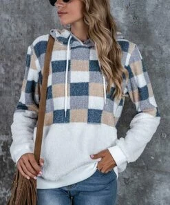 Best Sale 🔔 Romantichut White & Blue Check-Contrast Hoodie - 👩 Women ✨ -Romantichut Sales zu90375435 alt 2 tm1603817963