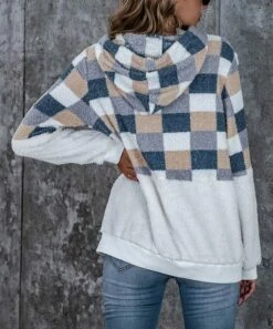 Best Sale 🔔 Romantichut White & Blue Check-Contrast Hoodie - 👩 Women ✨ -Romantichut Sales zu90375435 alt 4 tm1603817963