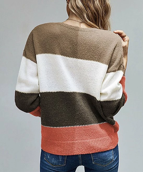 Best deal 👏 Romantichut Brown & White Color Block Sweater - 👩 Women 💯 5 Best deal 👏 Romantichut Brown & White Color Block Sweater - 👩 Women 💯 - Image 3