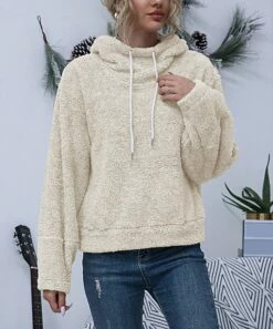 Flash Sale 🥰 Romantichut Apricot Fuzzy Drawstring Hoodie - 👩 Women 👍