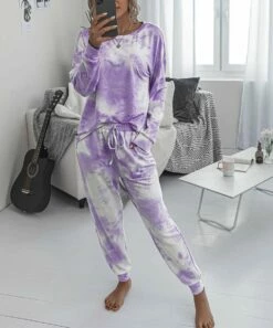 Outlet 🥰 Romantichut Purple Tie-Dye Long-Sleeve Top & Joggers - 👩 Women 😀 -Romantichut Sales zu92258094 alt 3 tm1610566047