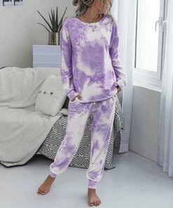 Outlet 🥰 Romantichut Purple Tie-Dye Long-Sleeve Top & Joggers - 👩 Women 😀
