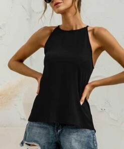 Best reviews of 😀 Romantichut Black Halter Tank - 👩 Women 🎁 -Romantichut Sales zu95084058 alt 2 tm1618514422