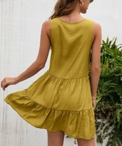 Deals 🔥 Romantichut Yellow Embroidered Tassel-Accent Tiered Sleeveless 👗 Dress - 👩 Women 😀 -Romantichut Sales zu95131804 alt 1 tm1618842114