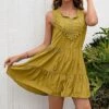 Deals 🔥 Romantichut Yellow Embroidered Tassel-Accent Tiered Sleeveless 👗 Dress - 👩 Women 😀 -Romantichut Sales zu95131804 main tm1618842114