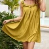 Best Pirce 🎁 Romantichut Yellow Ruffle V-Back Yoke 👗 Dress - 👩 Women 🌟 -Romantichut Sales zu95132242 main tm1618597837